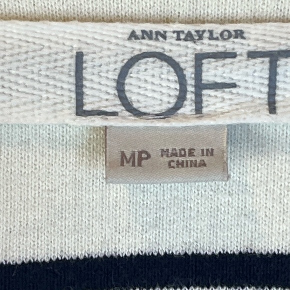 Loft Ann Taylor Snap Button Blazer Jacket Size Medium Striped White Navy Cotton - Picture 6 of 9